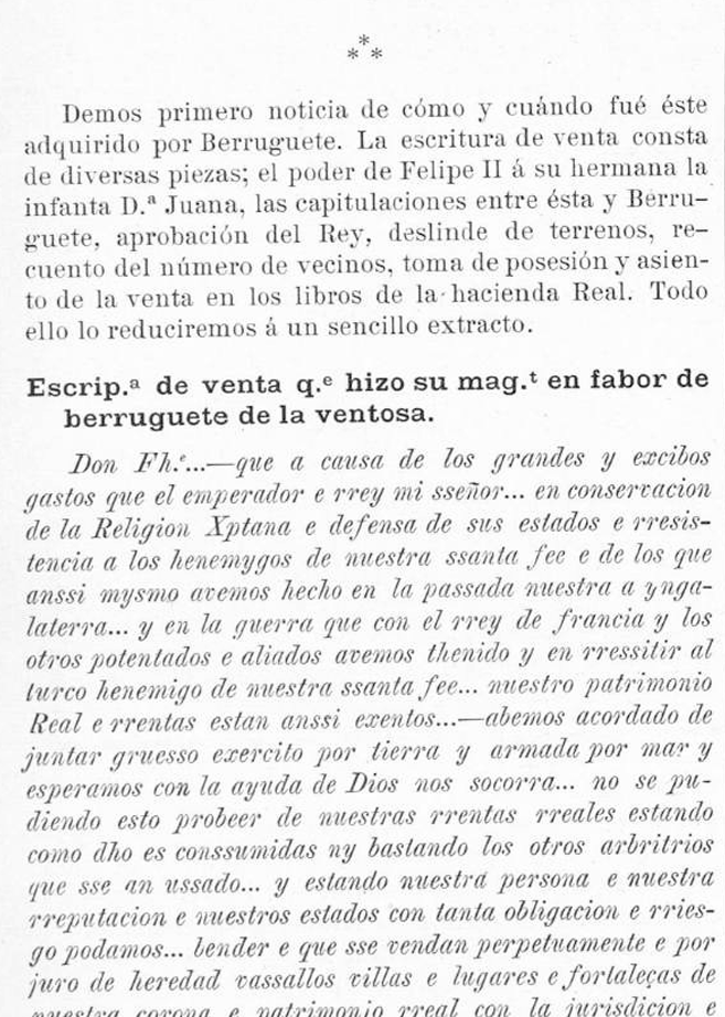 Publicación que menciona la existencia del documento de venta del Señorío de Ventosa de la Cuesta